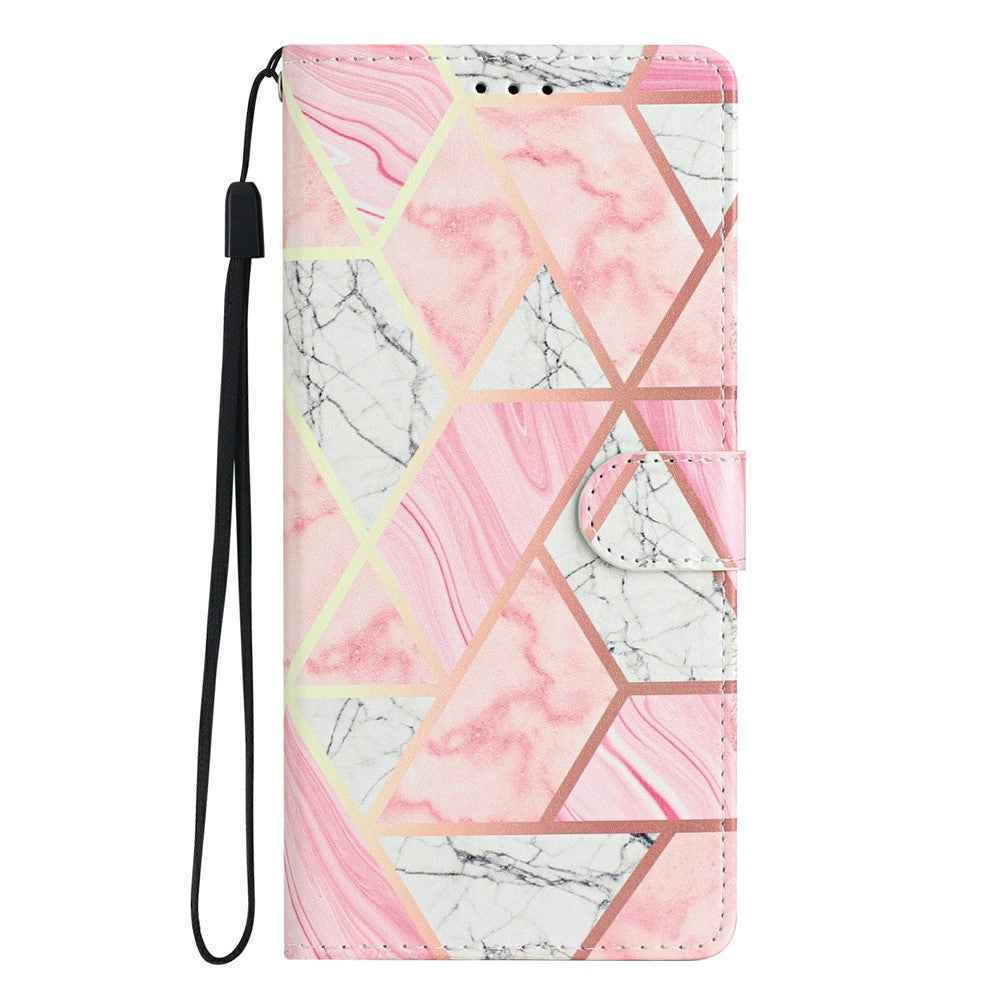 For Xiaomi 17 Pro Wallet Case PU Leather Pattern Printing Stand Phone Cover with Strap - Pink Marble