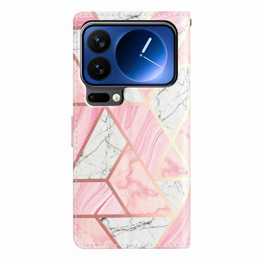 For Xiaomi 17 Pro Wallet Case PU Leather Pattern Printing Stand Phone Cover with Strap - Pink Marble