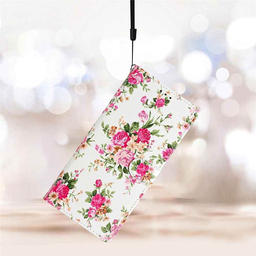 For Xiaomi 17 Pro Wallet Case PU Leather Pattern Printing Stand Phone Cover with Strap - Red Flowers