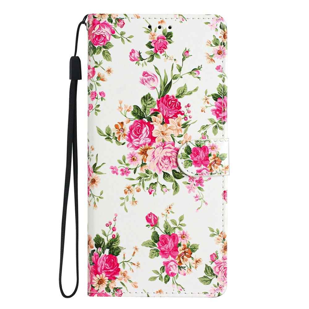 For Xiaomi 17 Pro Wallet Case PU Leather Pattern Printing Stand Phone Cover with Strap - Red Flowers