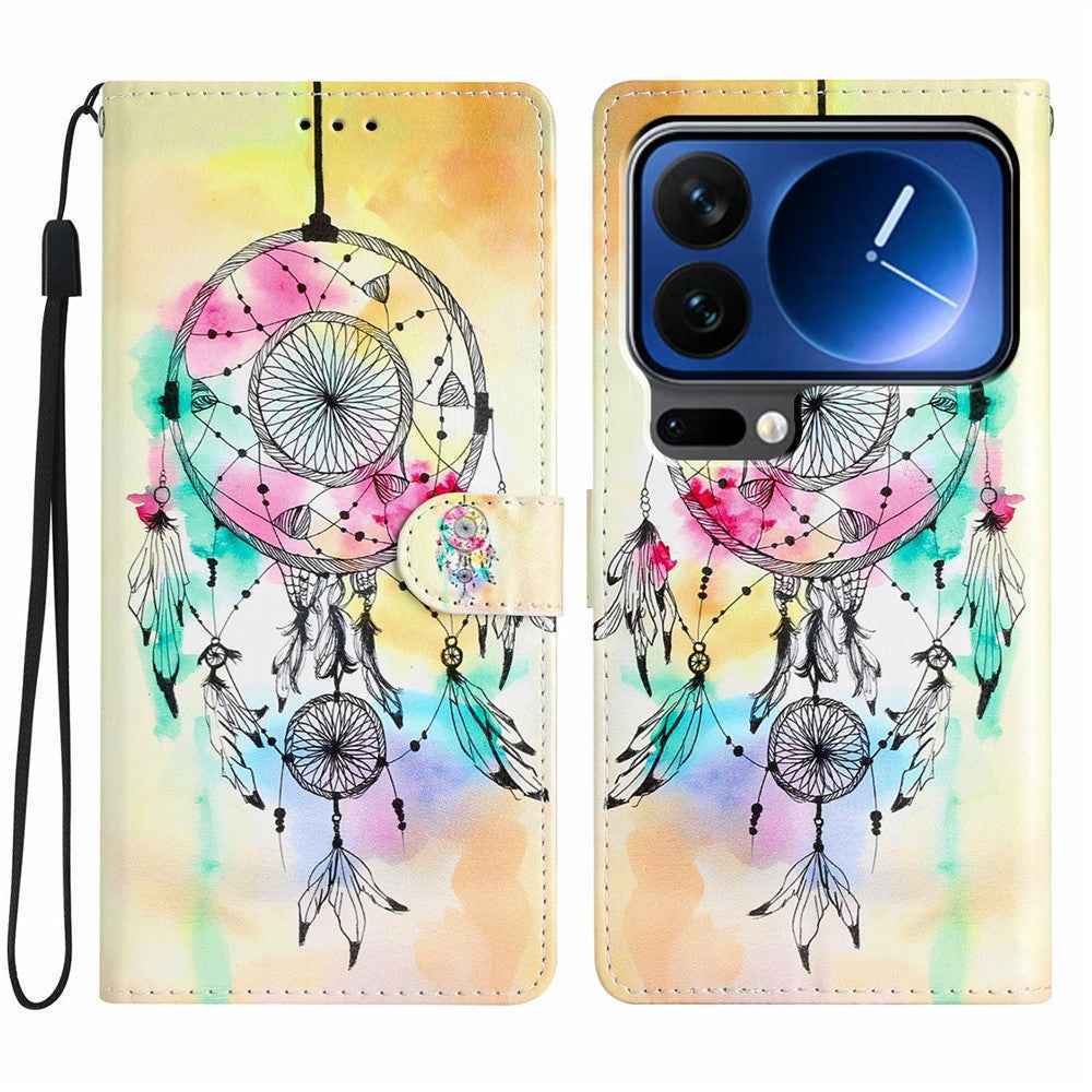 For Xiaomi 17 Pro Wallet Case PU Leather Pattern Printing Stand Phone Cover with Strap - Wind Chime