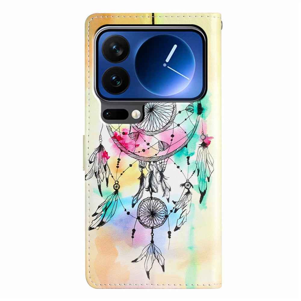 For Xiaomi 17 Pro Wallet Case PU Leather Pattern Printing Stand Phone Cover with Strap - Wind Chime