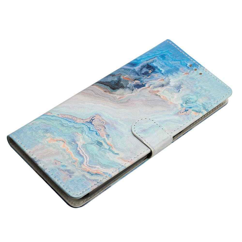 For Xiaomi 17 Pro Wallet Case PU Leather Pattern Printing Stand Phone Cover with Strap - Blue Marble