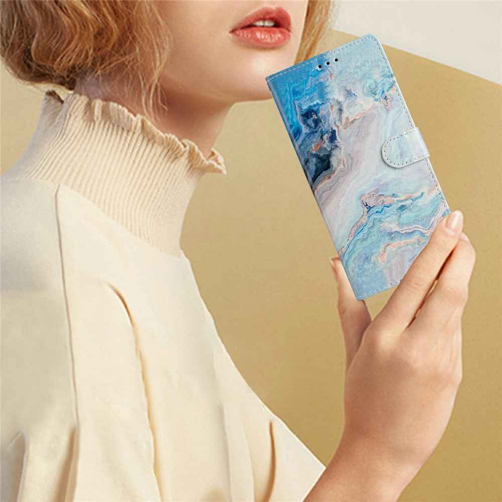 For Xiaomi 17 Pro Wallet Case PU Leather Pattern Printing Stand Phone Cover with Strap - Blue Marble