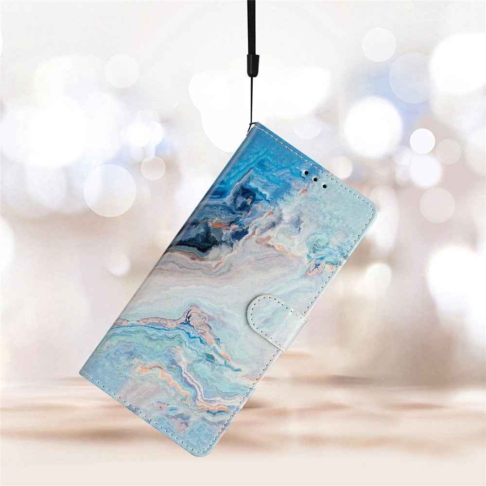 For Xiaomi 17 Pro Wallet Case PU Leather Pattern Printing Stand Phone Cover with Strap - Blue Marble
