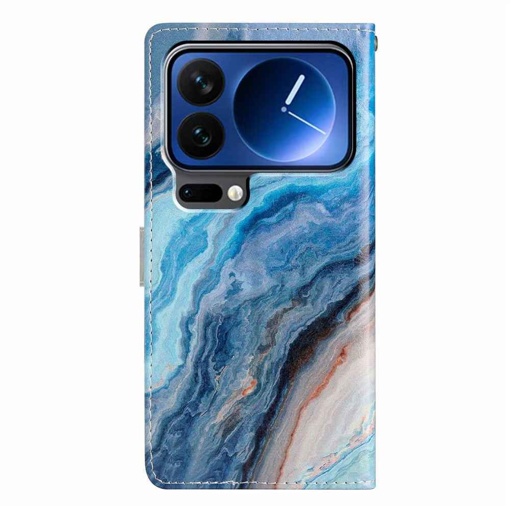 For Xiaomi 17 Pro Wallet Case PU Leather Pattern Printing Stand Phone Cover with Strap - Blue Marble