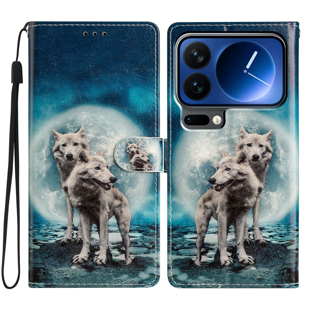 For Xiaomi 17 Pro Max Wallet Case PU Leather Pattern Printing Stand Phone Cover with Strap - Two Wolves