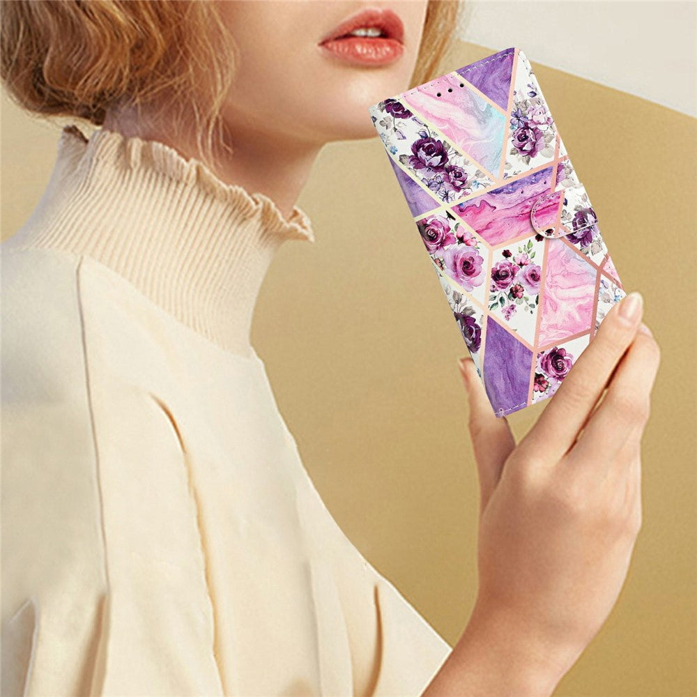 For Xiaomi 17 Pro Max Wallet Case PU Leather Pattern Printing Stand Phone Cover with Strap - Purple Flowers