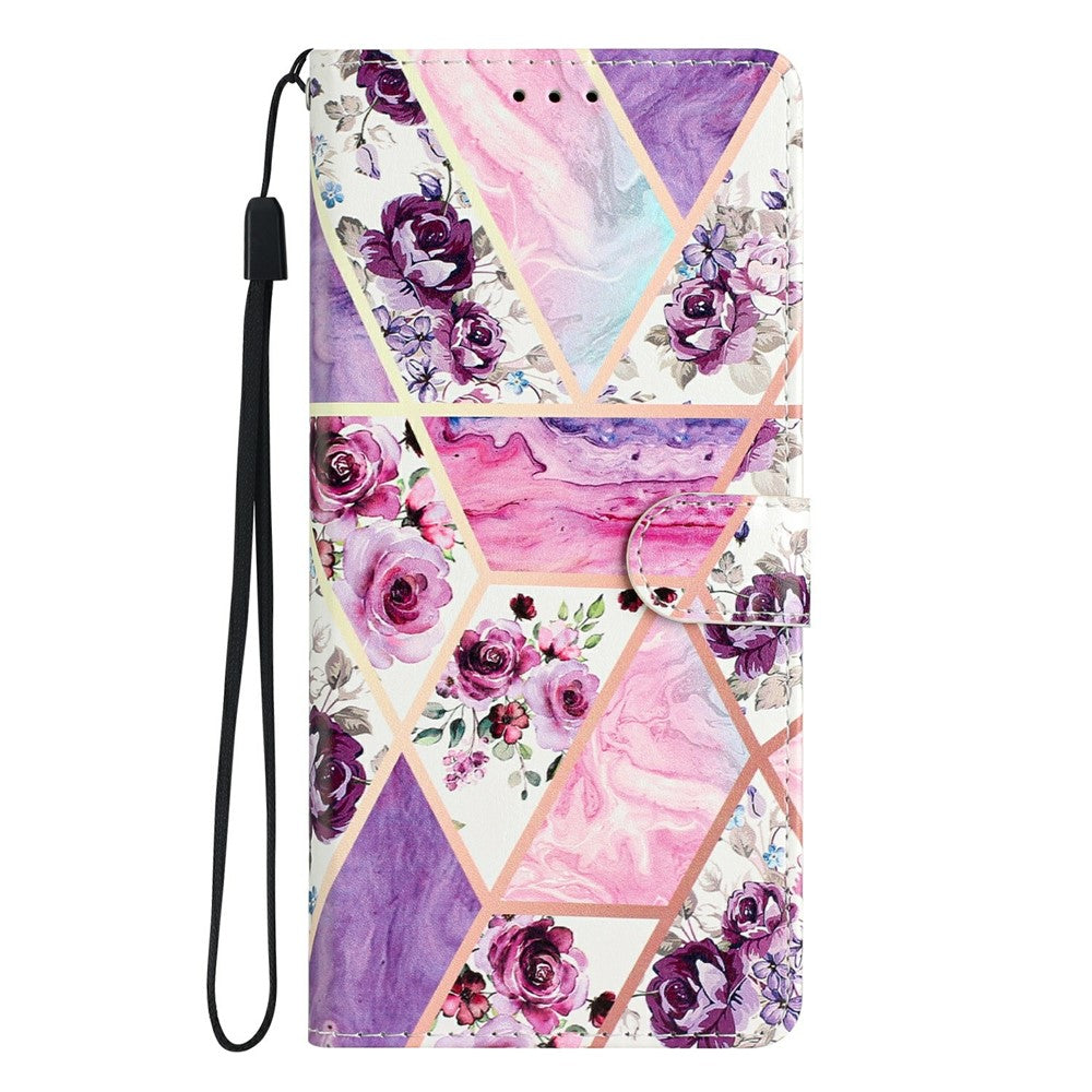 For Xiaomi 17 Pro Max Wallet Case PU Leather Pattern Printing Stand Phone Cover with Strap - Purple Flowers