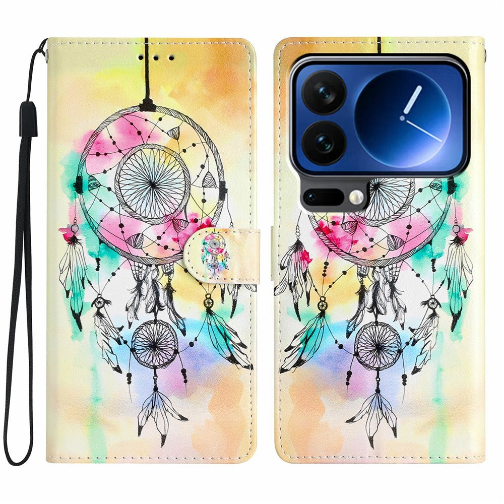 For Xiaomi 17 Pro Max Wallet Case PU Leather Pattern Printing Stand Phone Cover with Strap - Wind Chime