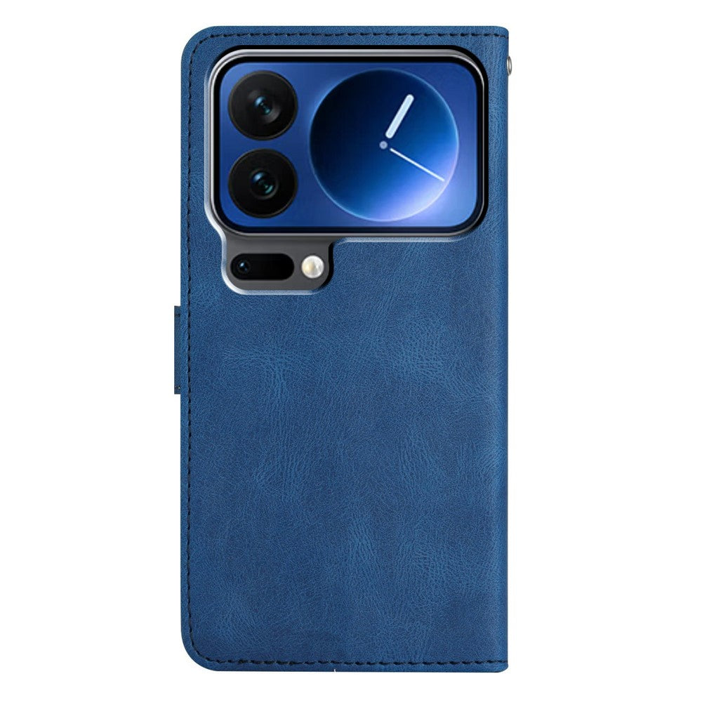 For Xiaomi 17 Pro Max Case Crazy Horse Texture PU Leather Wallet Stand Phone Cover - Blue