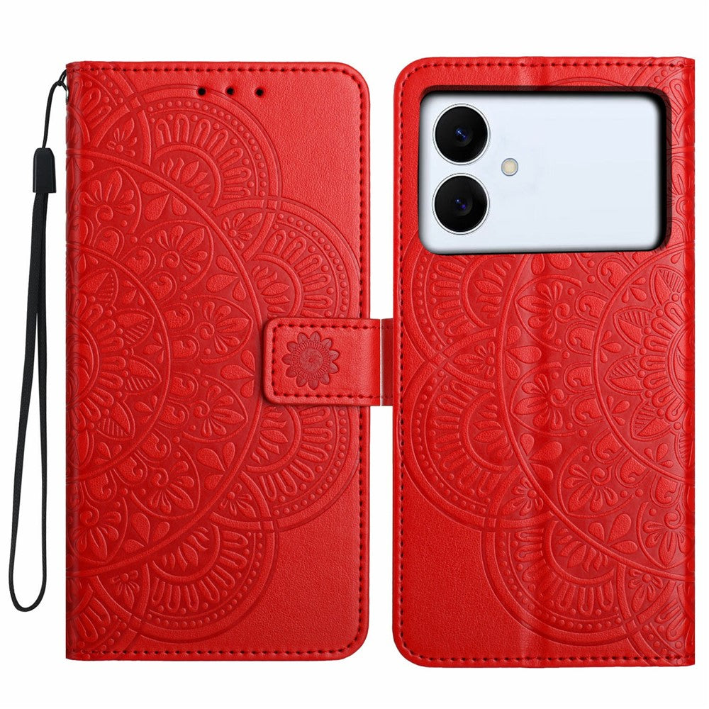 For-Samsung-Galaxy-S26-Edge-Leather-Case-with-Card-Slots-Mandala-Pattern-Phone-Cover-Stand-Red