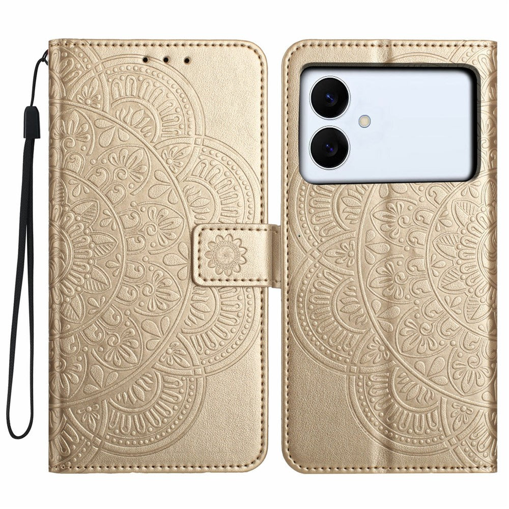 For-Samsung-Galaxy-S26-Edge-Leather-Case-with-Card-Slots-Mandala-Pattern-Phone-Cover-Stand-Gold