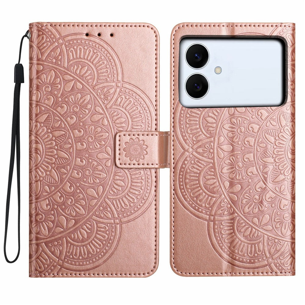 For-Samsung-Galaxy-S26-Edge-Leather-Case-with-Card-Slots-Mandala-Pattern-Phone-Cover-Stand-Rose-Gold