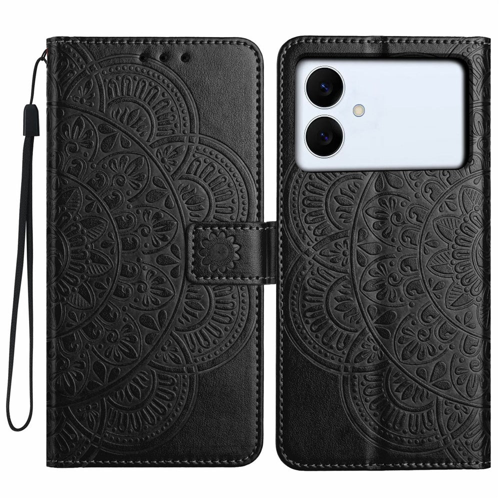 For-Samsung-Galaxy-S26-Edge-Leather-Case-with-Card-Slots-Mandala-Pattern-Phone-Cover-Stand-Black