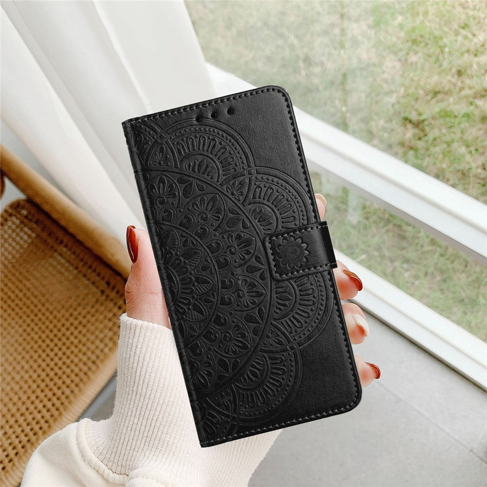 For-Samsung-Galaxy-S26-Edge-Leather-Case-with-Card-Slots-Mandala-Pattern-Phone-Cover-Stand-Black
