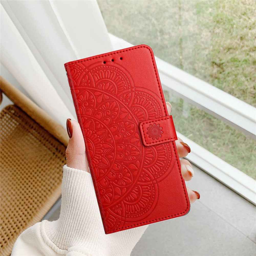 For Xiaomi 17 Pro Leather Case with Card Slots Mandala Pattern Phone Cover Stand - Red