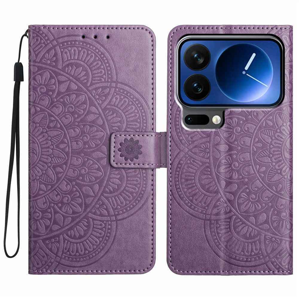 For Xiaomi 17 Pro Leather Case with Card Slots Mandala Pattern Phone Cover Stand - Purple