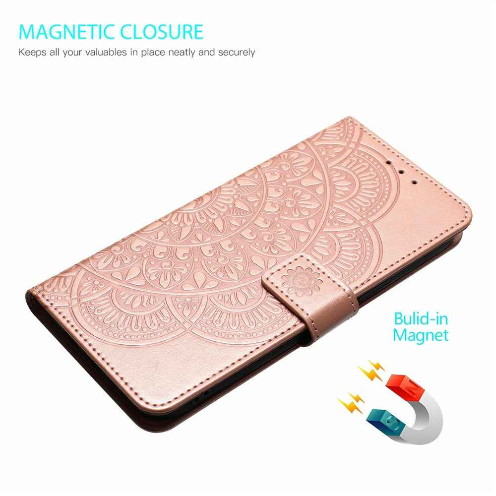 For Xiaomi 17 Pro Leather Case with Card Slots Mandala Pattern Phone Cover Stand - Rose Gold