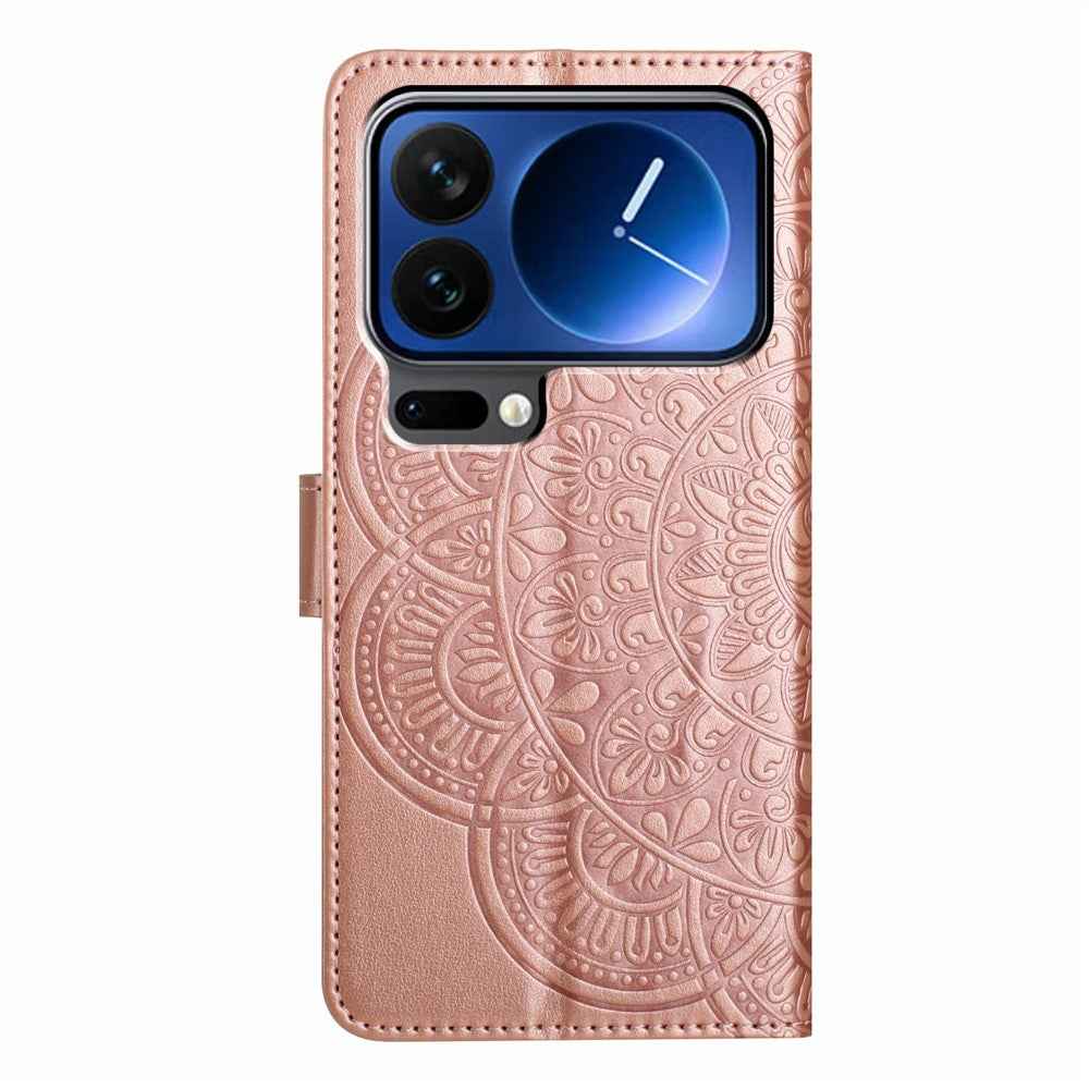 For Xiaomi 17 Pro Leather Case with Card Slots Mandala Pattern Phone Cover Stand - Rose Gold