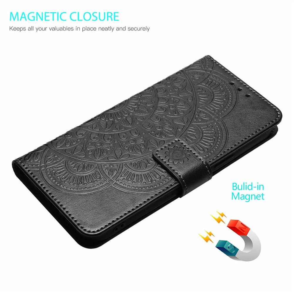 For Xiaomi 17 Pro Leather Case with Card Slots Mandala Pattern Phone Cover Stand - Black