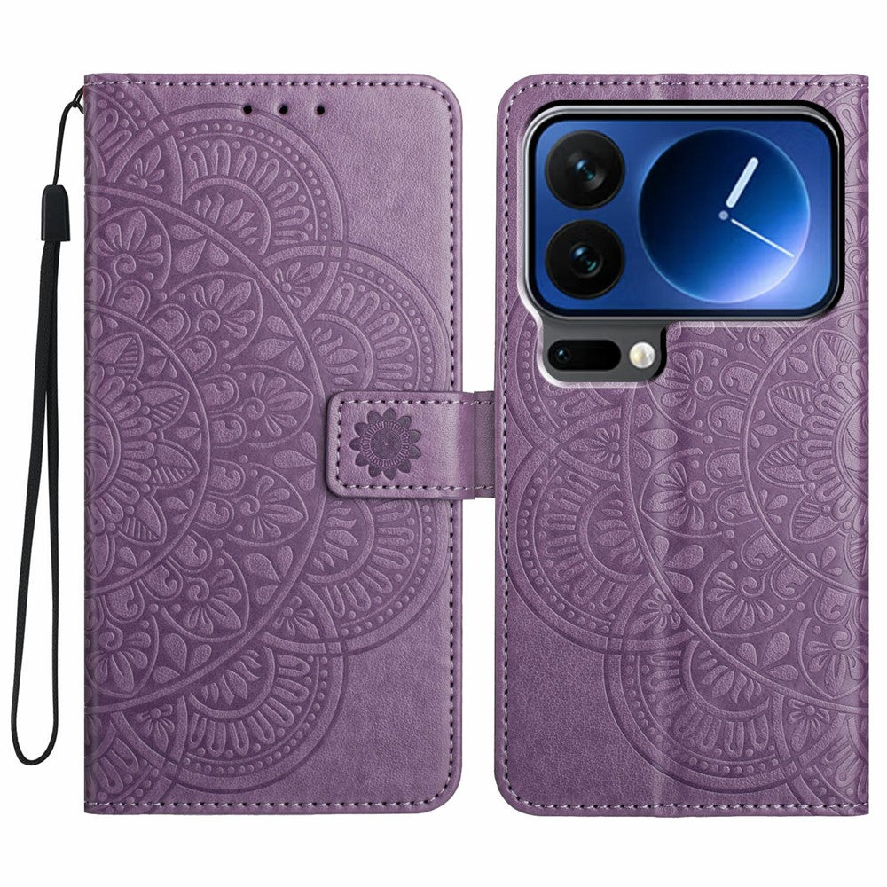 For Xiaomi 17 Pro Max Leather Case with Card Slots Mandala Pattern Phone Cover Stand - Purple