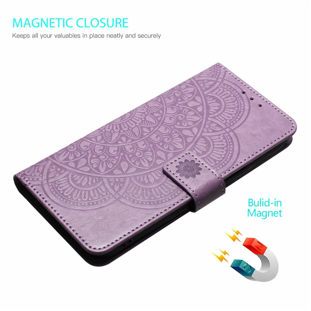 For Xiaomi 17 Pro Max Leather Case with Card Slots Mandala Pattern Phone Cover Stand - Purple