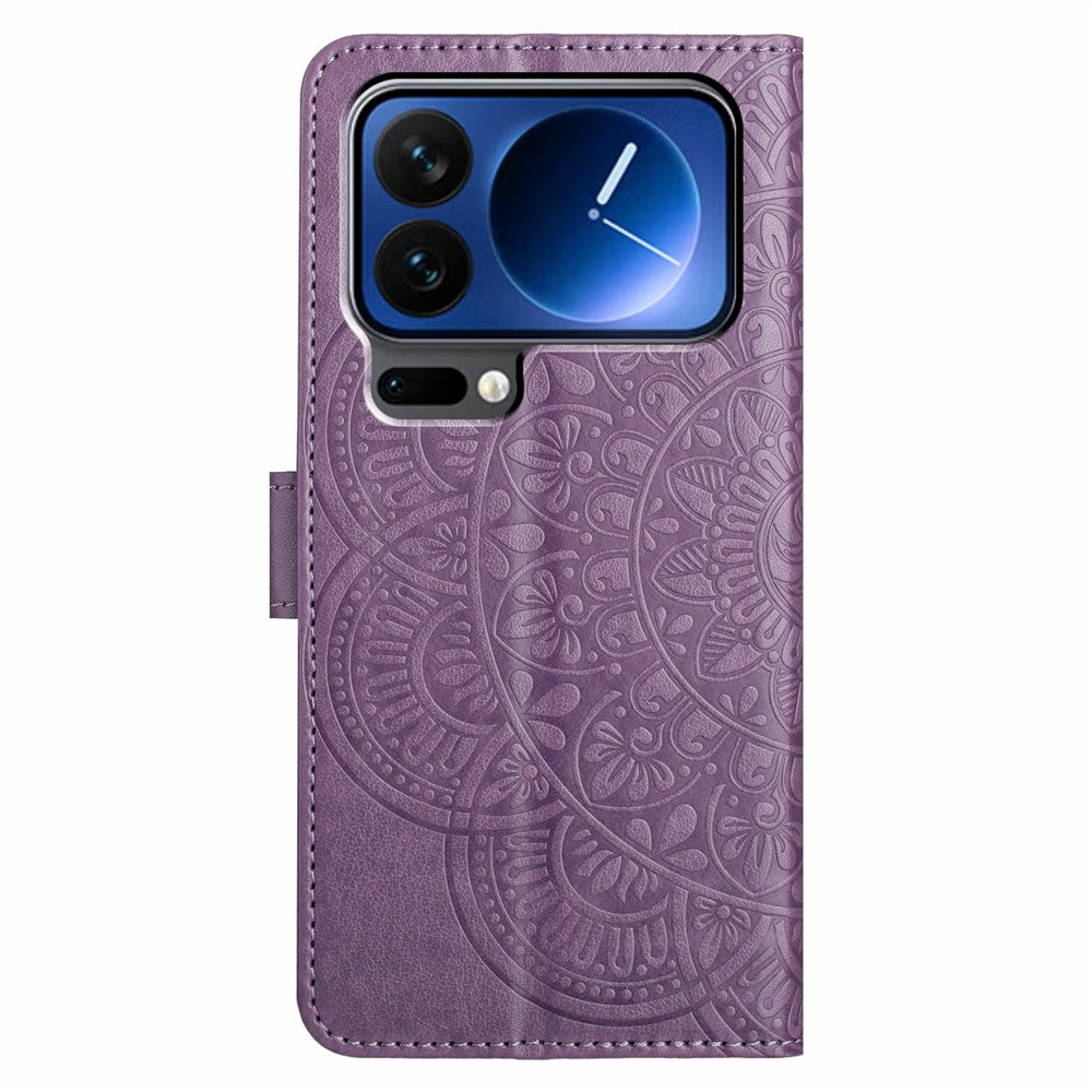 For Xiaomi 17 Pro Max Leather Case with Card Slots Mandala Pattern Phone Cover Stand - Purple