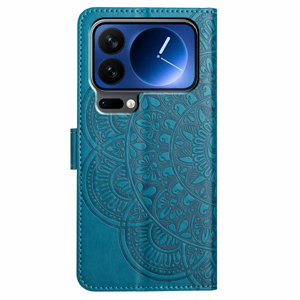 For Xiaomi 17 Pro Max Leather Case with Card Slots Mandala Pattern Phone Cover Stand - Blue