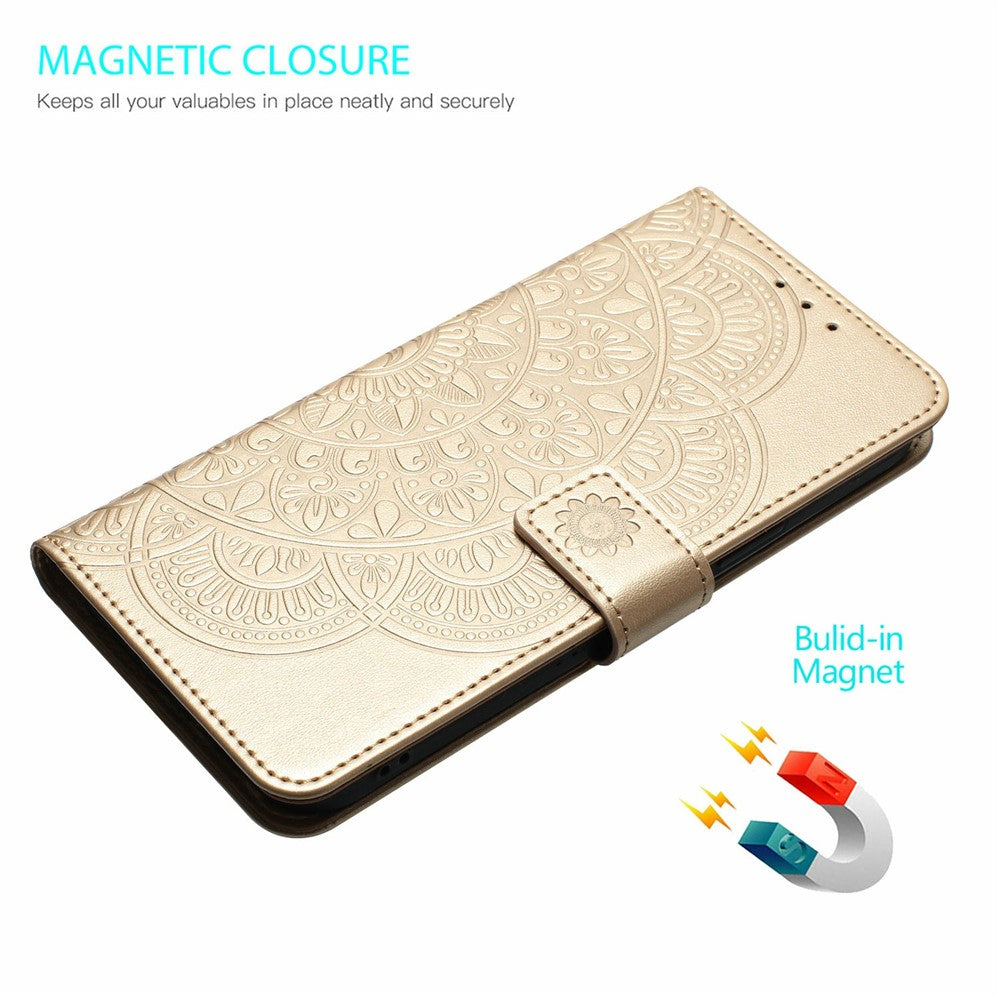 For Xiaomi 17 Pro Max Leather Case with Card Slots Mandala Pattern Phone Cover Stand - Gold