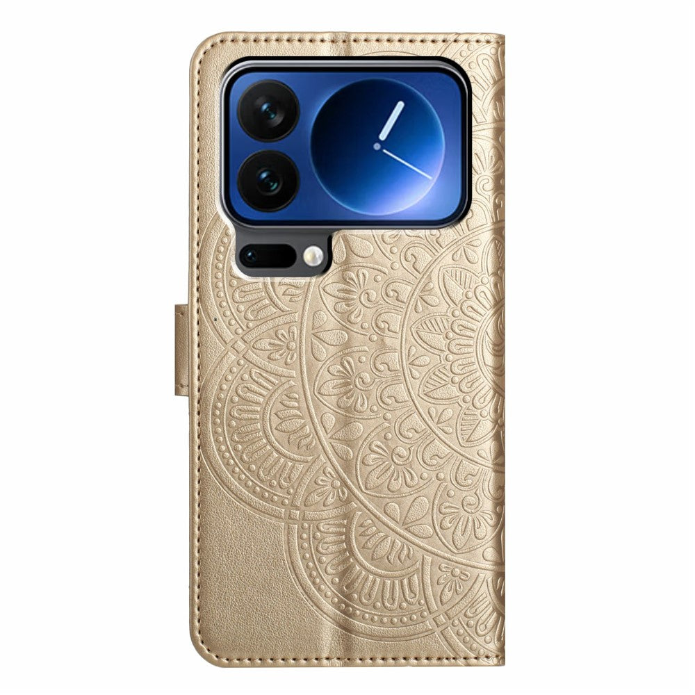 For Xiaomi 17 Pro Max Leather Case with Card Slots Mandala Pattern Phone Cover Stand - Gold