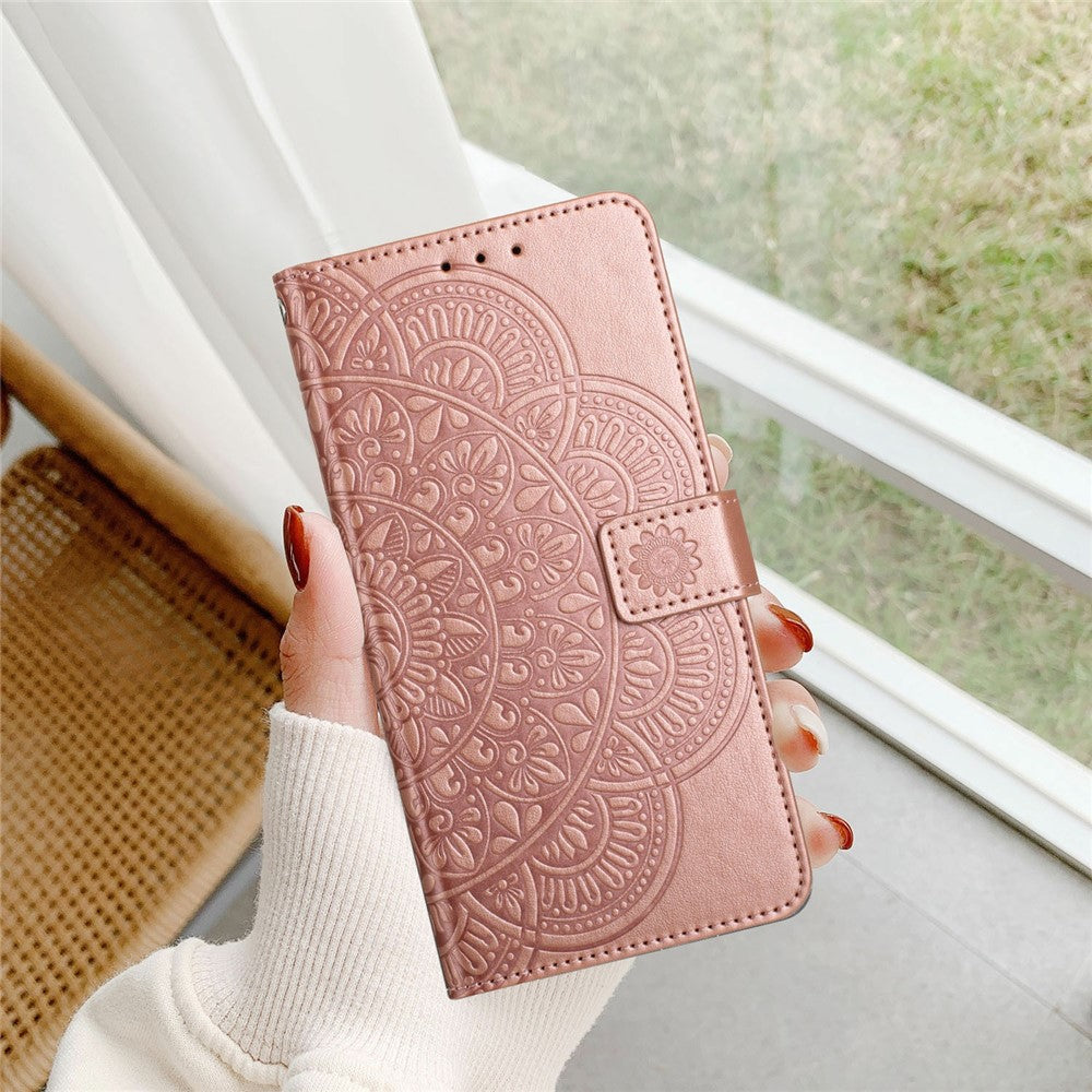 For Xiaomi 17 Pro Max Leather Case with Card Slots Mandala Pattern Phone Cover Stand - Rose Gold