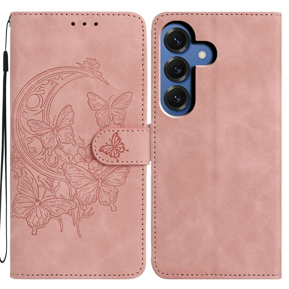 For-Samsung-Galaxy-S26-/-S26-Pro-Case-Butterfly-Flower-Imprinted-PU-Leather-Wallet-Stand-Phone-Cover-Rose-Gold