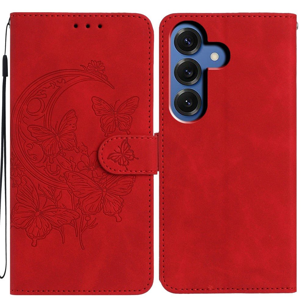For-Samsung-Galaxy-S26-/-S26-Pro-Case-Butterfly-Flower-Imprinted-PU-Leather-Wallet-Stand-Phone-Cover-Red