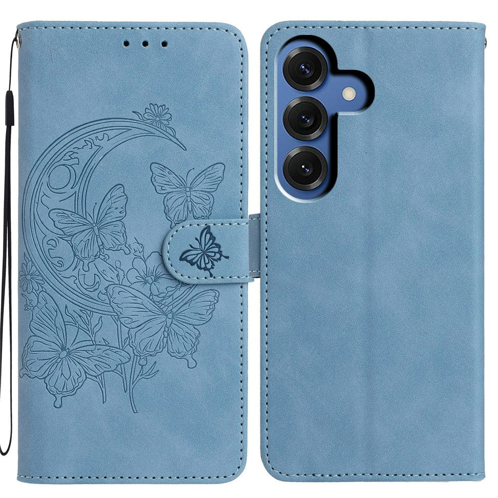 For-Samsung-Galaxy-S26-/-S26-Pro-Case-Butterfly-Flower-Imprinted-PU-Leather-Wallet-Stand-Phone-Cover-Sky-Blue
