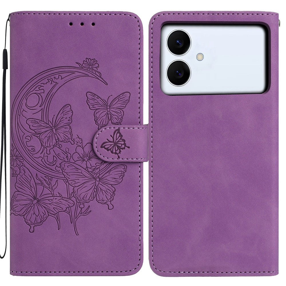 For-Samsung-Galaxy-S26-Edge-Case-Butterfly-Flower-Imprinted-PU-Leather-Wallet-Stand-Phone-Cover-Purple