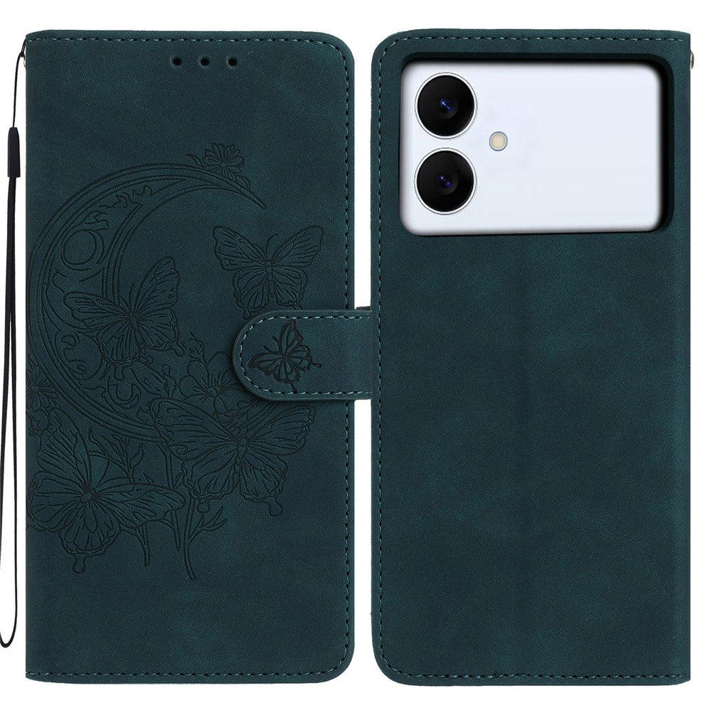For-Samsung-Galaxy-S26-Edge-Case-Butterfly-Flower-Imprinted-PU-Leather-Wallet-Stand-Phone-Cover-Green