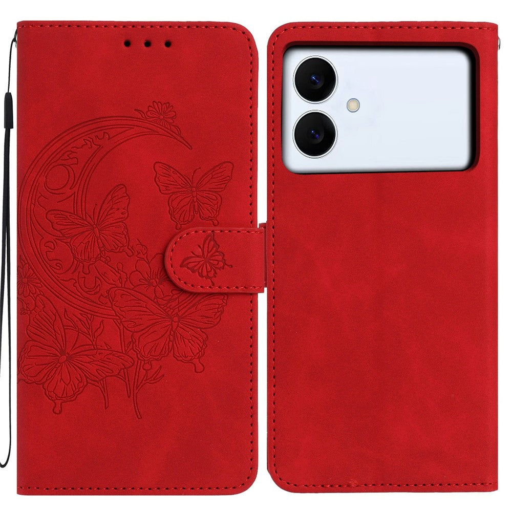 For-Samsung-Galaxy-S26-Edge-Case-Butterfly-Flower-Imprinted-PU-Leather-Wallet-Stand-Phone-Cover-Red