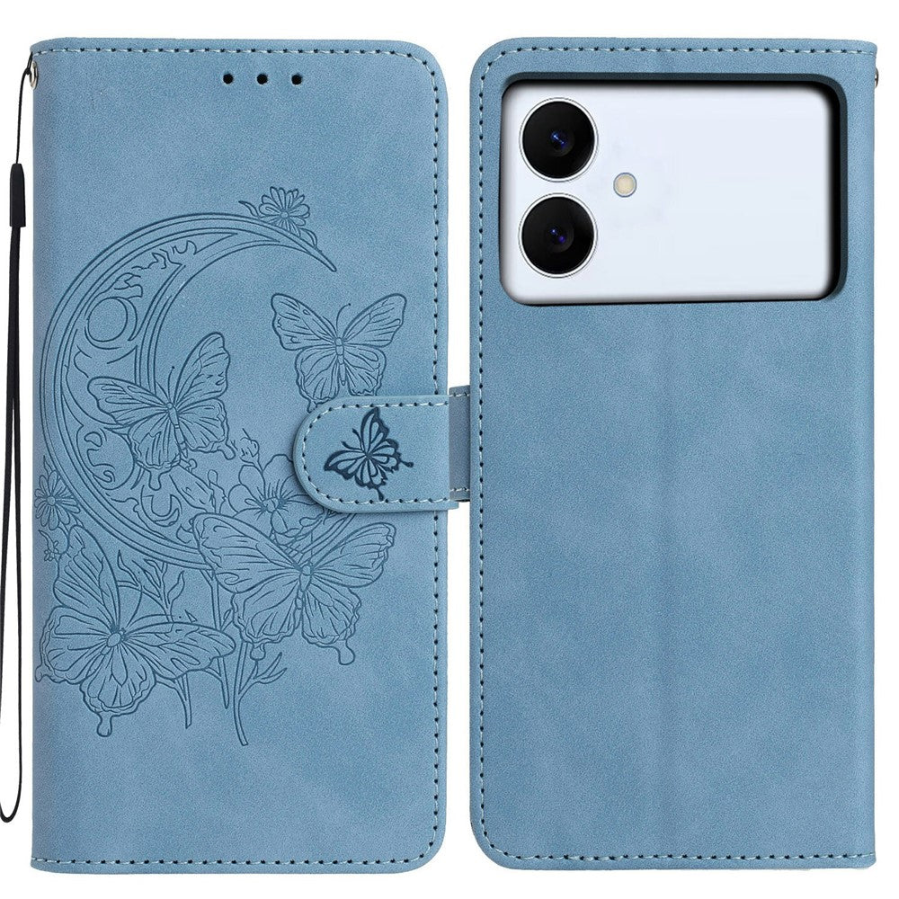 For-Samsung-Galaxy-S26-Edge-Case-Butterfly-Flower-Imprinted-PU-Leather-Wallet-Stand-Phone-Cover-Sky-Blue