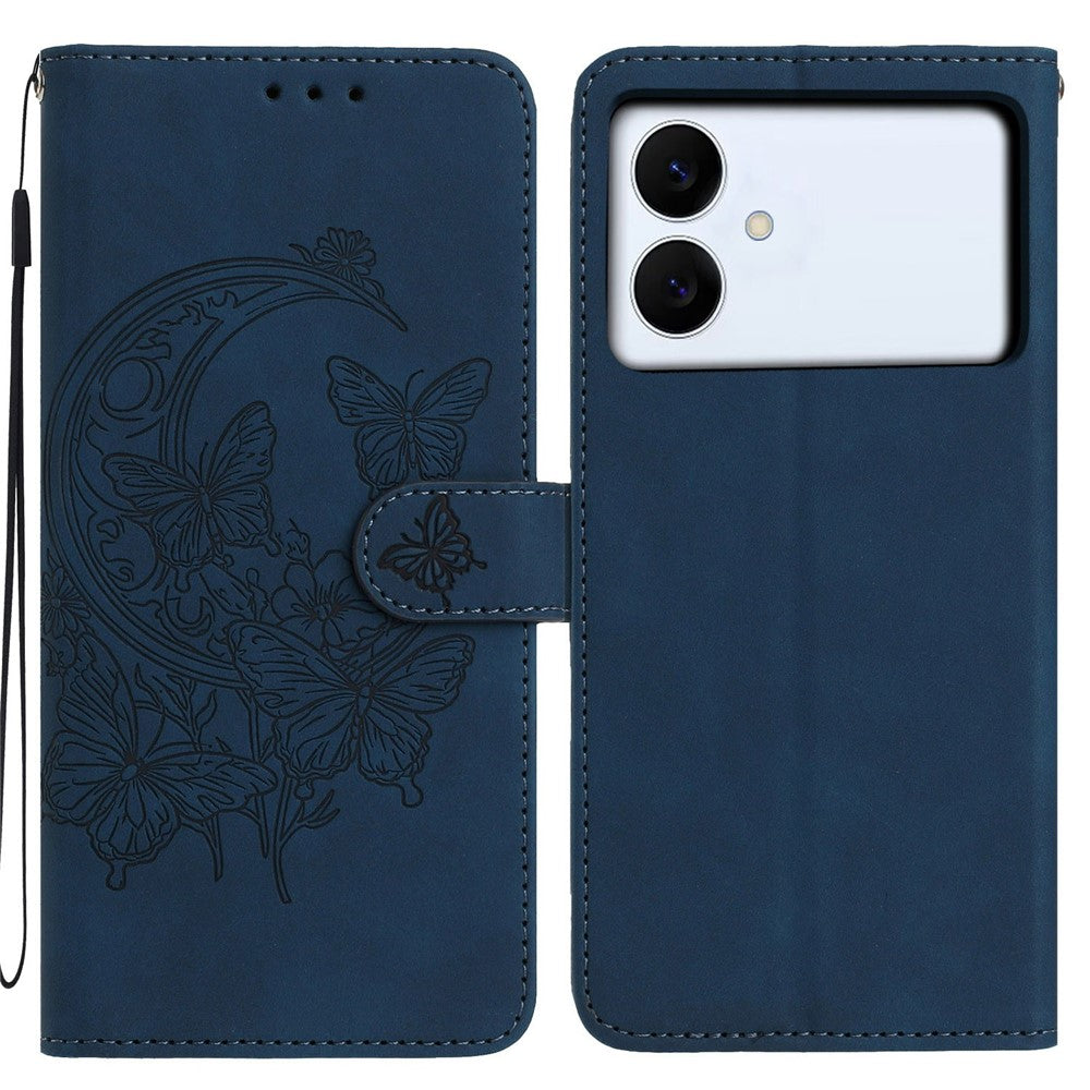 For-Samsung-Galaxy-S26-Edge-Case-Butterfly-Flower-Imprinted-PU-Leather-Wallet-Stand-Phone-Cover-Blue