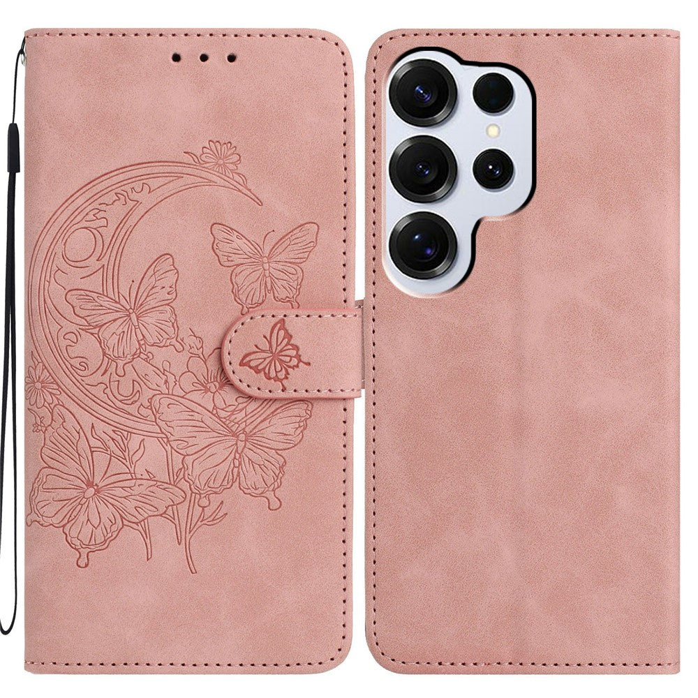 For-Samsung-Galaxy-S26-Ultra-Case-Butterfly-Flower-Imprinted-PU-Leather-Wallet-Stand-Phone-Cover-Rose-Gold