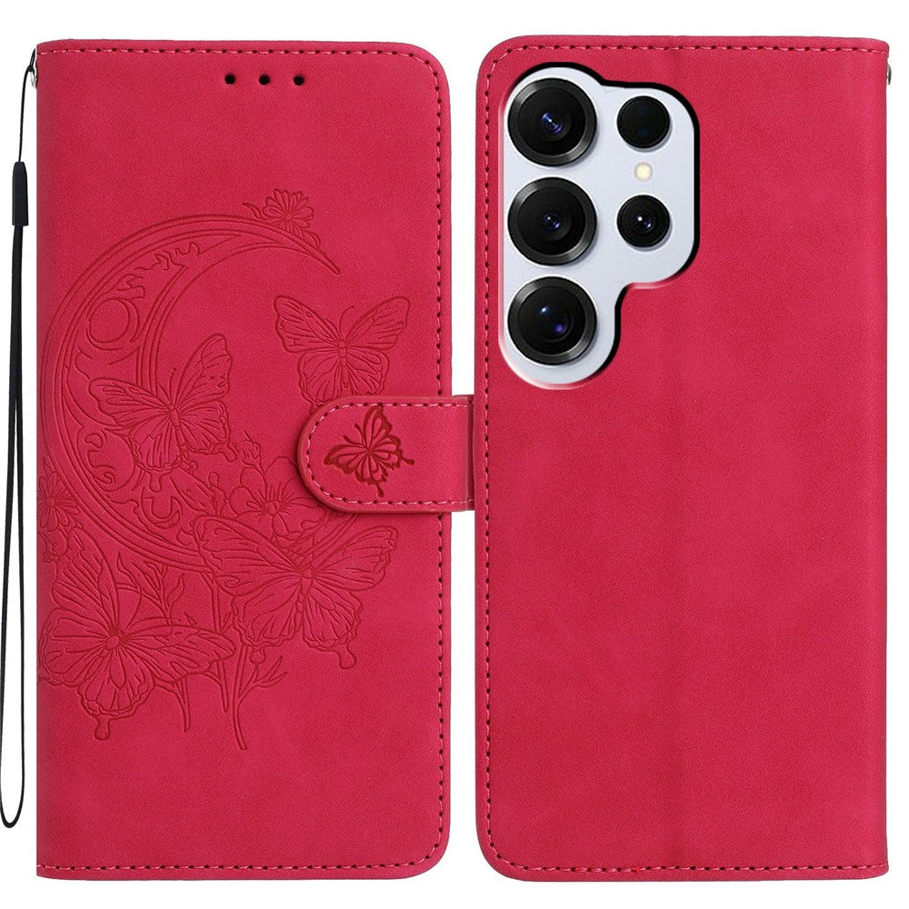 For-Samsung-Galaxy-S26-Ultra-Case-Butterfly-Flower-Imprinted-PU-Leather-Wallet-Stand-Phone-Cover-Rose