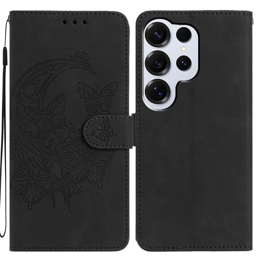 For-Samsung-Galaxy-S26-Ultra-Case-Butterfly-Flower-Imprinted-PU-Leather-Wallet-Stand-Phone-Cover-Black