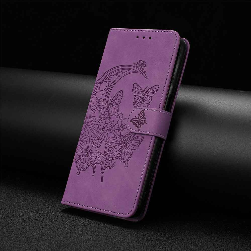 For Xiaomi 17 Pro Case Butterfly Flower Imprinted PU Leather Wallet Stand Phone Cover - Purple