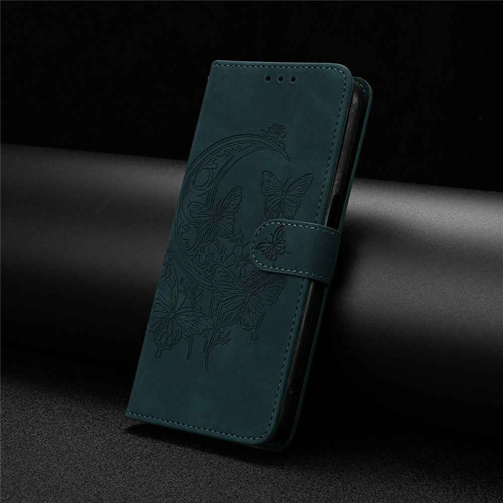 For Xiaomi 17 Pro Case Butterfly Flower Imprinted PU Leather Wallet Stand Phone Cover - Green