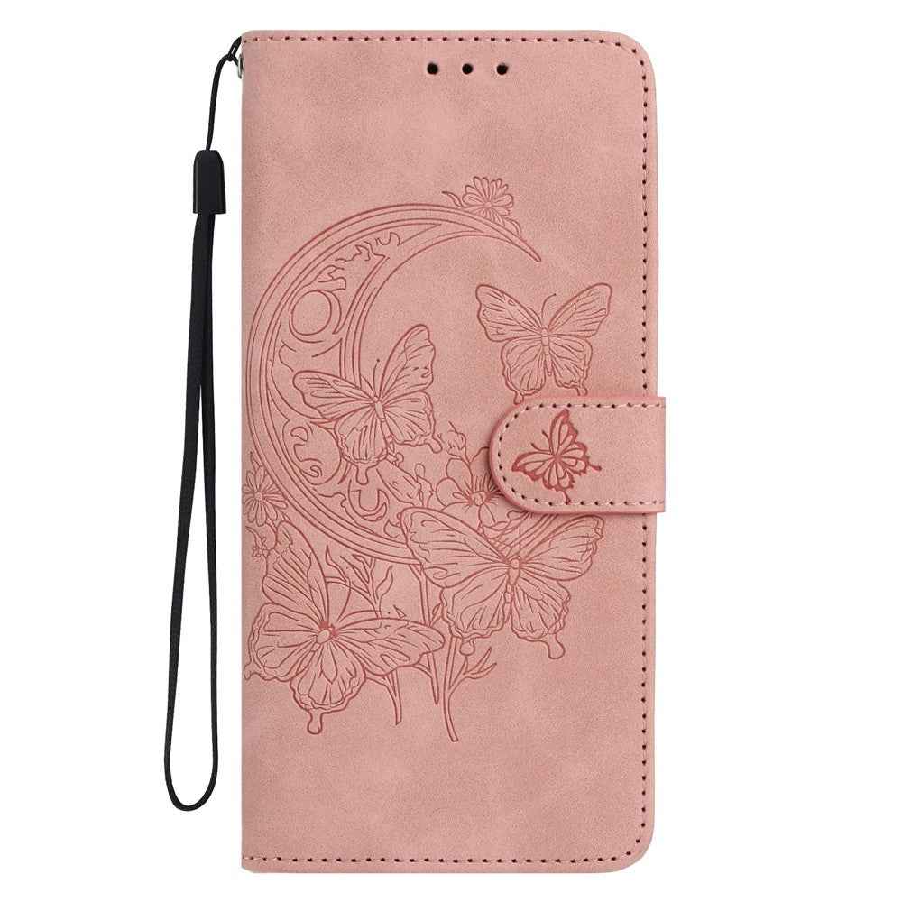For Xiaomi 17 Pro Case Butterfly Flower Imprinted PU Leather Wallet Stand Phone Cover - Rose Gold