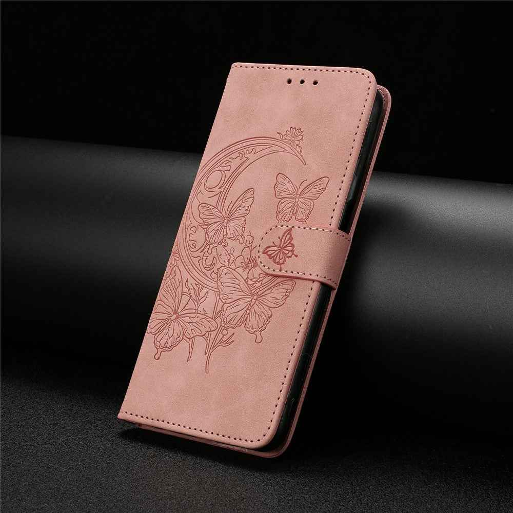For Xiaomi 17 Pro Case Butterfly Flower Imprinted PU Leather Wallet Stand Phone Cover - Rose Gold