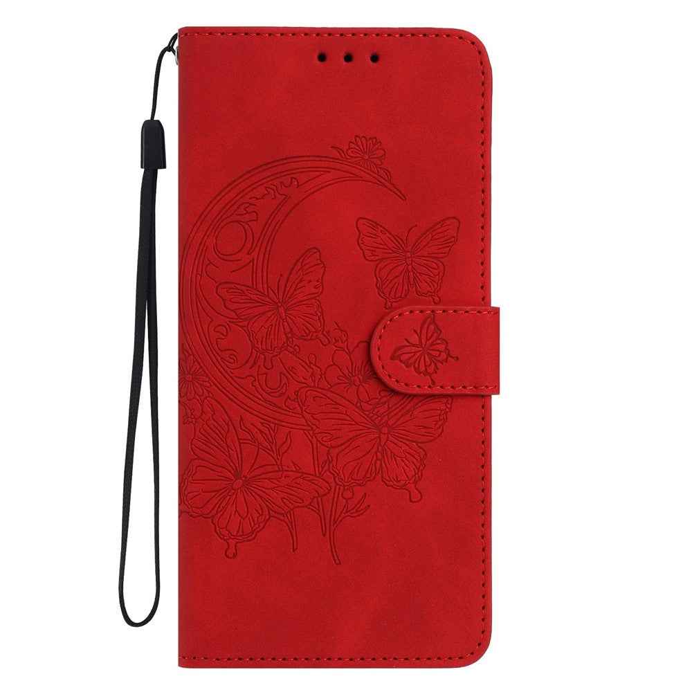 For Xiaomi 17 Pro Case Butterfly Flower Imprinted PU Leather Wallet Stand Phone Cover - Red