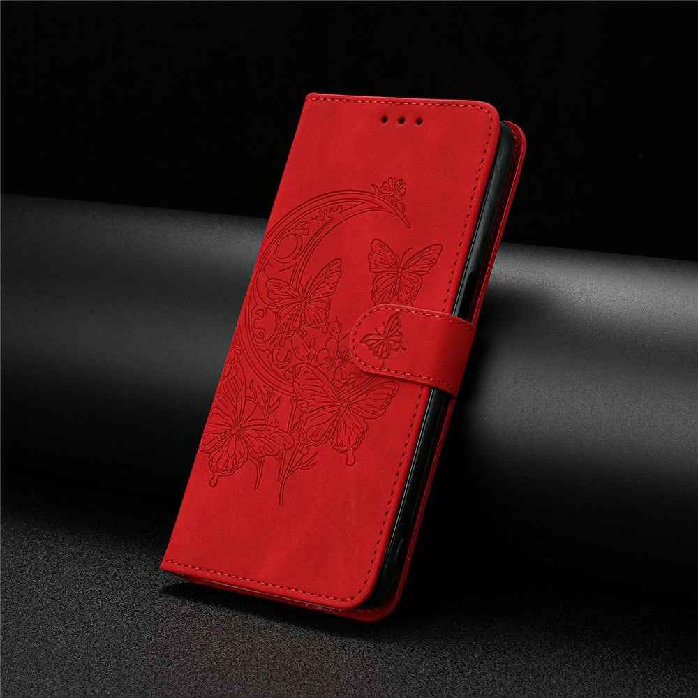 For Xiaomi 17 Pro Case Butterfly Flower Imprinted PU Leather Wallet Stand Phone Cover - Red