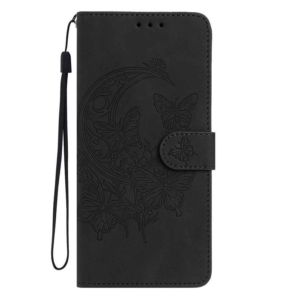 For Xiaomi 17 Pro Case Butterfly Flower Imprinted PU Leather Wallet Stand Phone Cover - Black